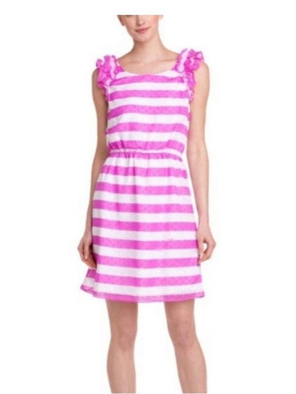 Lilly Pulitzer Pink and White Striped Ruffle Sleeve Casual Dress